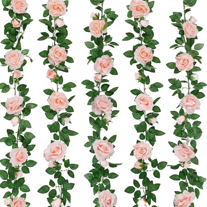 5Pcs 34FT Flower Garland Pink Artificial Rose Vine Wedding Home Decor