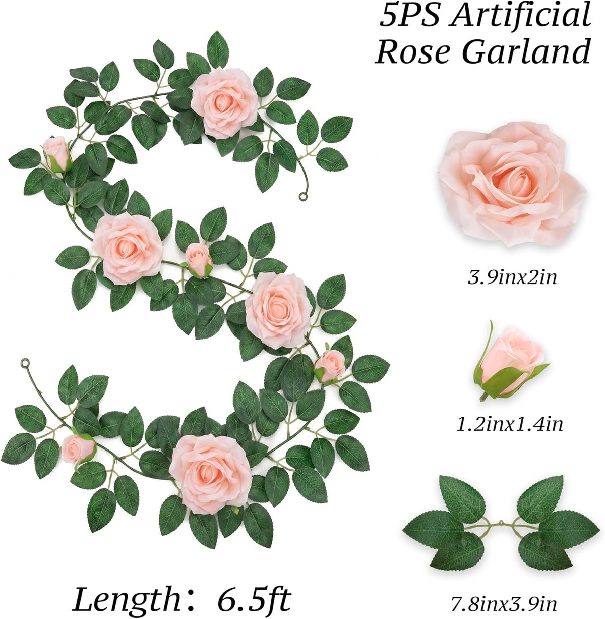 5Pcs 34FT Flower Garland Pink Artificial Rose Vine Wedding Home Decor