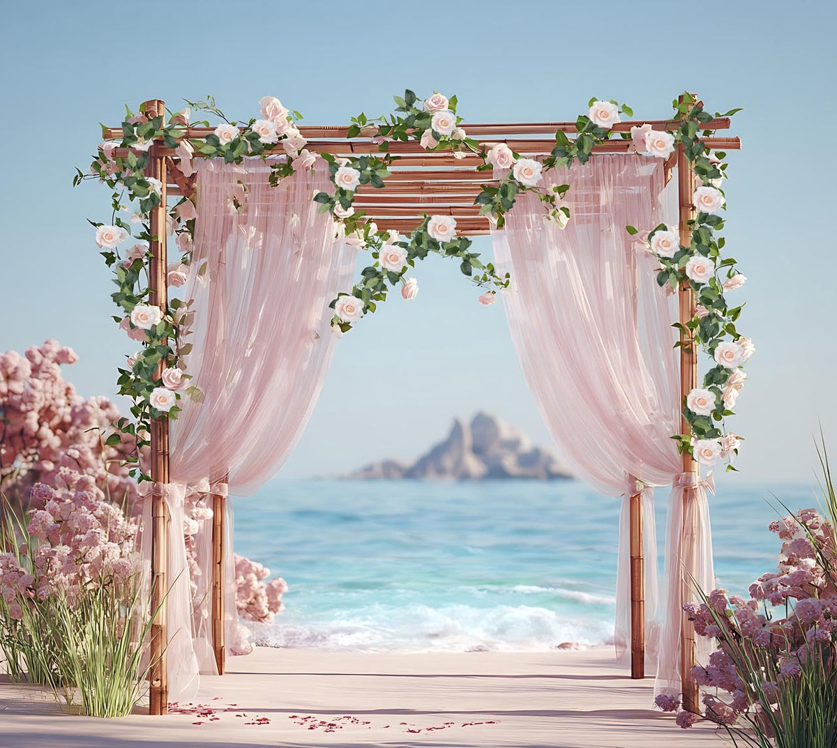 5Pcs 34FT Flower Garland Pink Artificial Rose Vine Wedding Home Decor