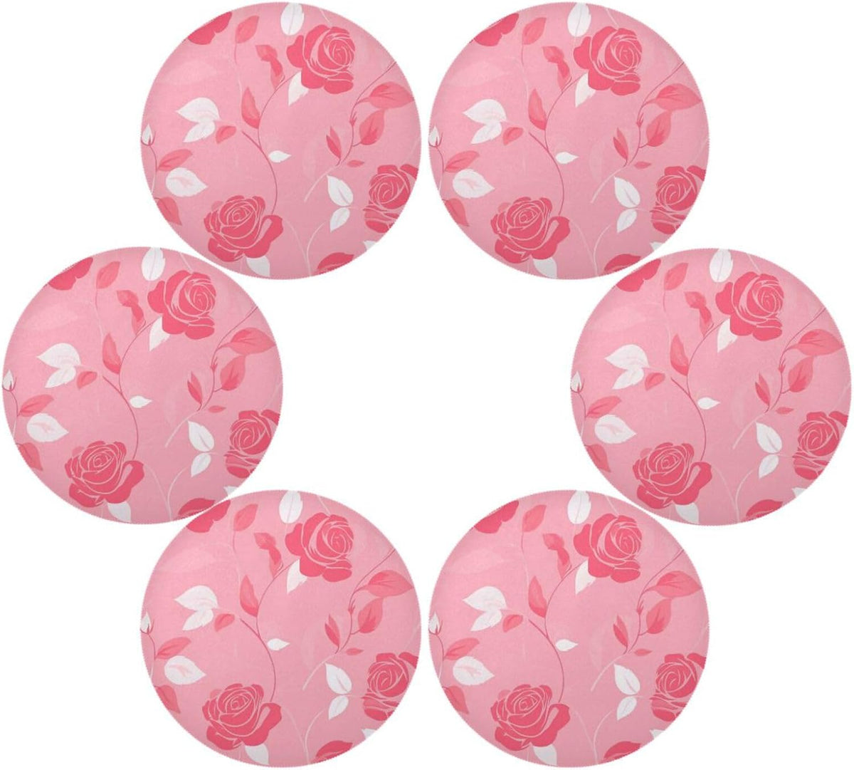 Floral Pattern Rose Peach Decorative placemat Round for Spring placemats Waterproof tapetes para mesa de comedor redondos 15.4x15.4in Set of 6