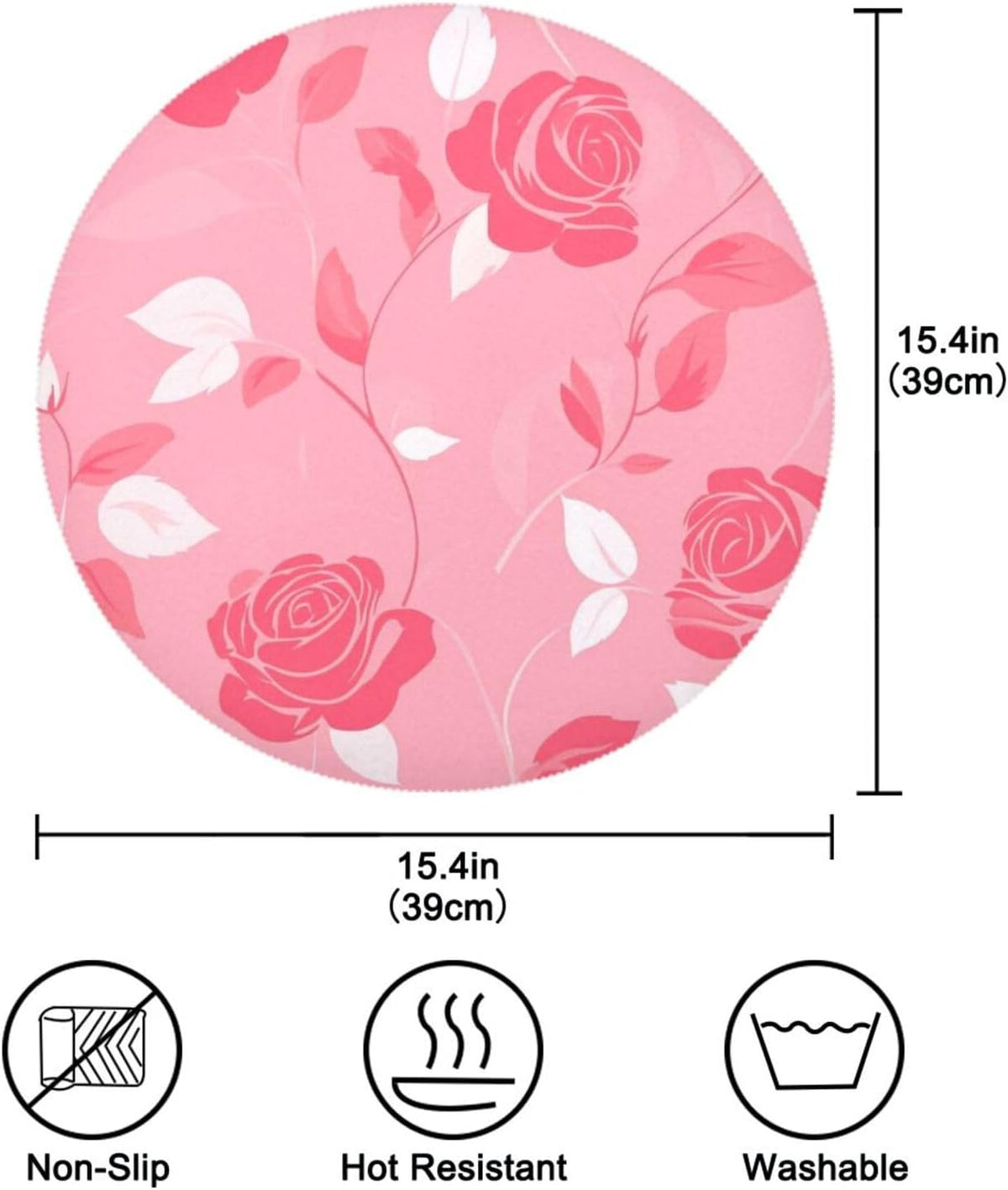 Floral Pattern Rose Peach Decorative placemat Round for Spring placemats Waterproof tapetes para mesa de comedor redondos 15.4x15.4in Set of 6