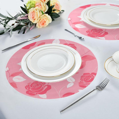 Floral Pattern Rose Peach Decorative placemat Round for Spring placemats Waterproof tapetes para mesa de comedor redondos 15.4x15.4in Set of 6