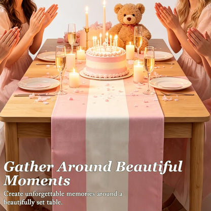 4PCS Pink and White Striped Tablecloth Table Runner, Picnic Decorations