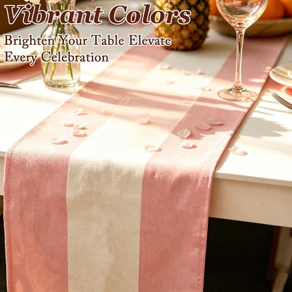 4PCS Pink and White Striped Tablecloth Table Runner, Picnic Decorations