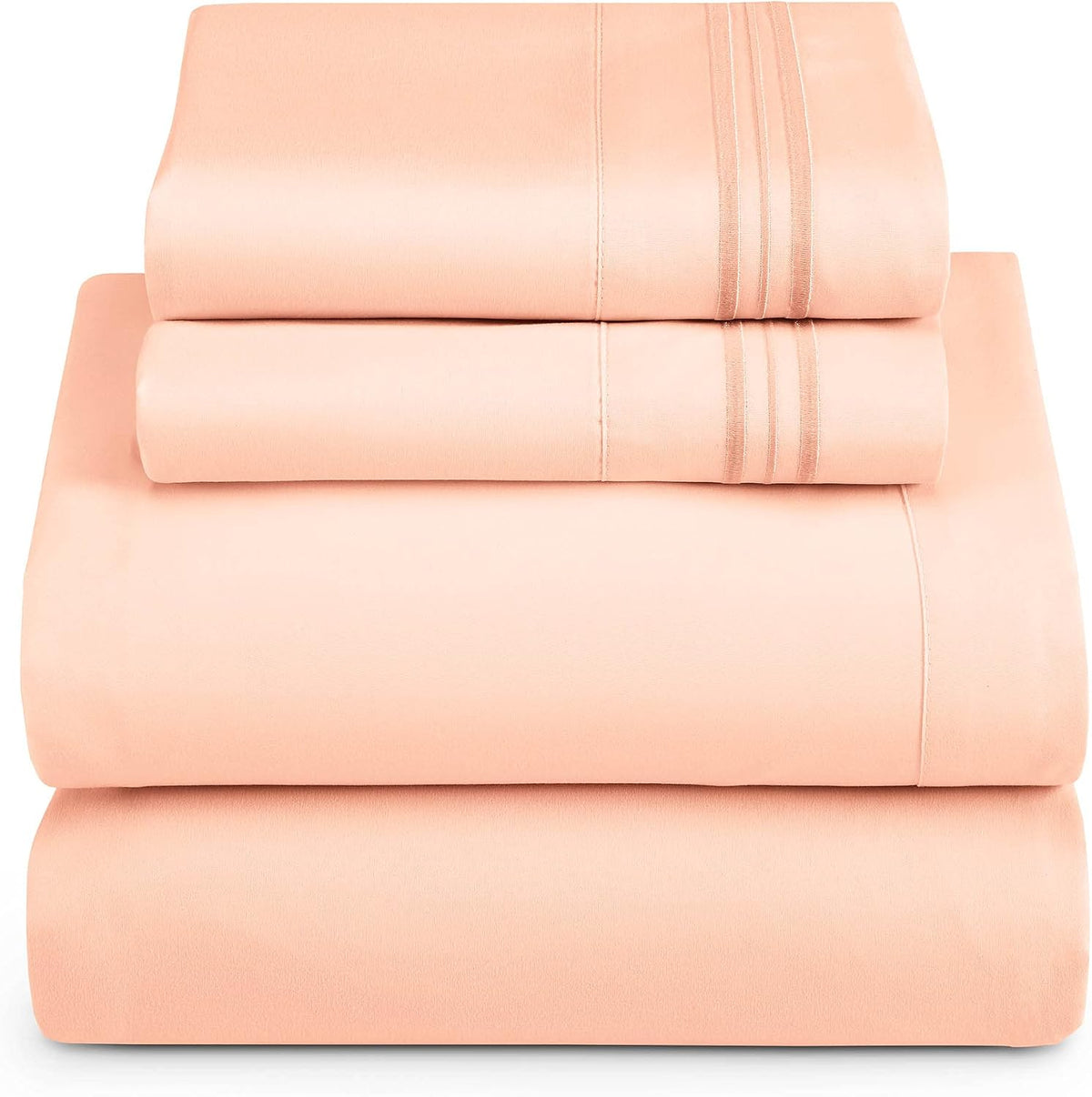 Twin Size Sheets - 3 Piece Bed Sheet Set, Hotel Luxury Double Brushed Bed Sheets - Extra Soft Bedding Sheets & Pillowcases, Twin, Peach