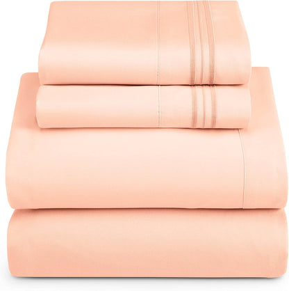 Twin Size Sheets - 3 Piece Bed Sheet Set, Hotel Luxury Double Brushed Bed Sheets - Extra Soft Bedding Sheets & Pillowcases, Twin, Peach