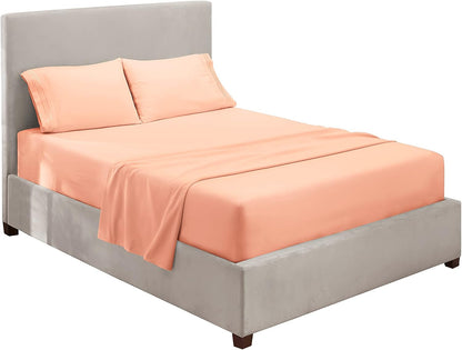 Twin Size Sheets - 3 Piece Bed Sheet Set, Hotel Luxury Double Brushed Bed Sheets - Extra Soft Bedding Sheets & Pillowcases, Twin, Peach