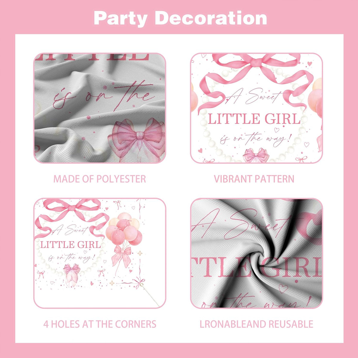 143Pcs Pink Bow Baby Shower Decorations for Girl, Coquette Party Supplies with 5x3ft Backdrop, 4 Baby Boxes with Letters, Balloon Garland Arch Kit, Tablecloth & Cake Toppers for It's a Girl Reveal