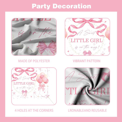 143Pcs Pink Bow Baby Shower Decorations for Girl, Coquette Party Supplies with 5x3ft Backdrop, 4 Baby Boxes with Letters, Balloon Garland Arch Kit, Tablecloth & Cake Toppers for It's a Girl Reveal