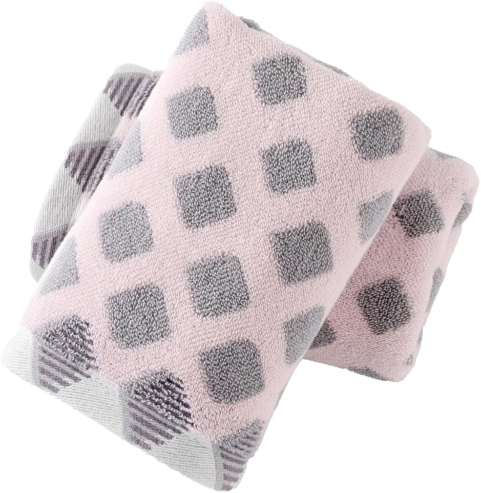 Hand Towel Set of 2 Super Soft Highly Absorbent Modern Gradient Square Pattern Design 100% Cotton Face Towels Quick Dry Hand Towels for Bathroom Decor 13 x 29 Inch(Pink & Grey)