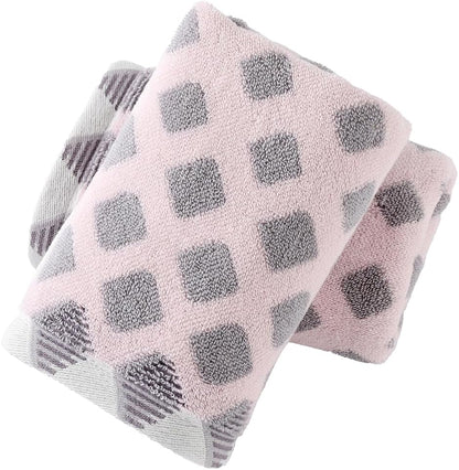 Hand Towel Set of 2 Super Soft Highly Absorbent Modern Gradient Square Pattern Design 100% Cotton Face Towels Quick Dry Hand Towels for Bathroom Decor 13 x 29 Inch(Pink & Grey)