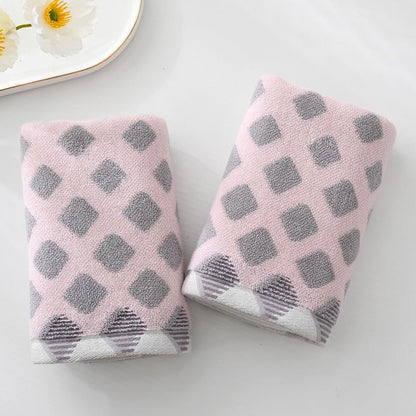 Hand Towel Set of 2 Super Soft Highly Absorbent Modern Gradient Square Pattern Design 100% Cotton Face Towels Quick Dry Hand Towels for Bathroom Decor 13 x 29 Inch(Pink & Grey)
