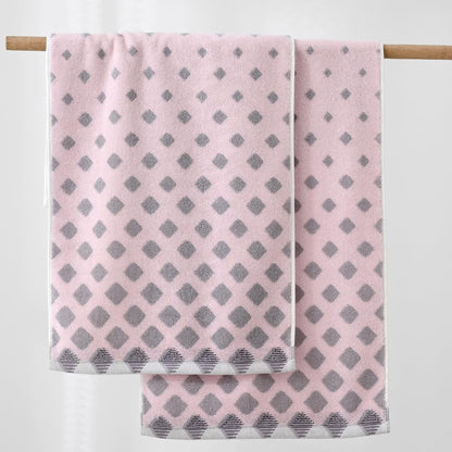 Hand Towel Set of 2 Super Soft Highly Absorbent Modern Gradient Square Pattern Design 100% Cotton Face Towels Quick Dry Hand Towels for Bathroom Decor 13 x 29 Inch(Pink & Grey)