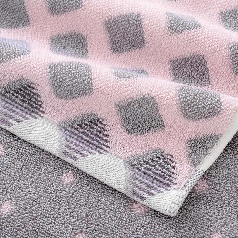 Hand Towel Set of 2 Super Soft Highly Absorbent Modern Gradient Square Pattern Design 100% Cotton Face Towels Quick Dry Hand Towels for Bathroom Decor 13 x 29 Inch(Pink & Grey)
