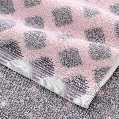 Hand Towel Set of 2 Super Soft Highly Absorbent Modern Gradient Square Pattern Design 100% Cotton Face Towels Quick Dry Hand Towels for Bathroom Decor 13 x 29 Inch(Pink & Grey)