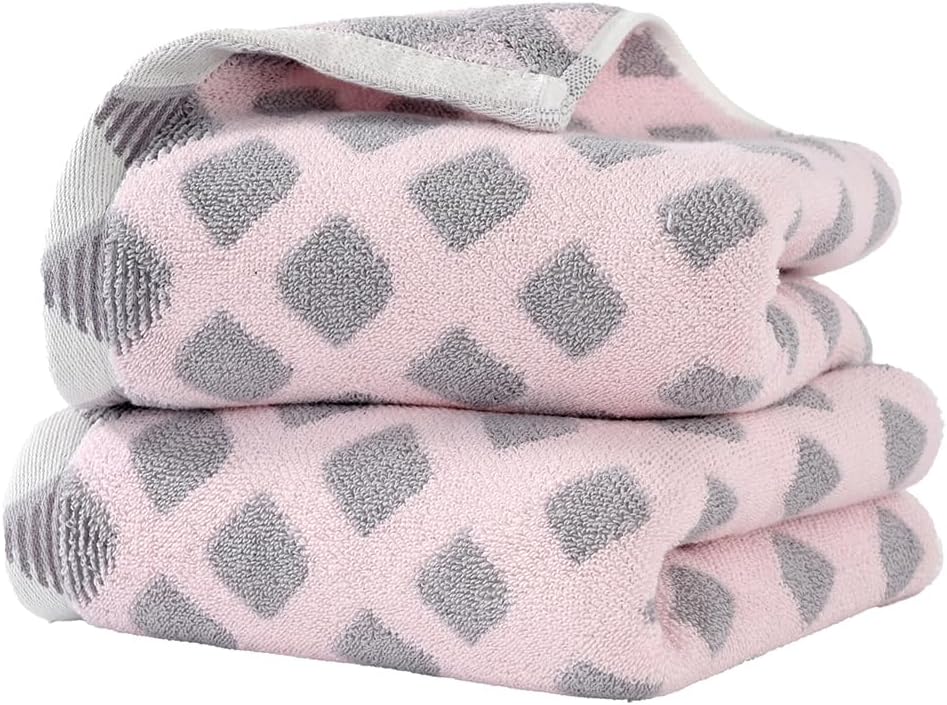 Hand Towel Set of 2 Super Soft Highly Absorbent Modern Gradient Square Pattern Design 100% Cotton Face Towels Quick Dry Hand Towels for Bathroom Decor 13 x 29 Inch(Pink & Grey)