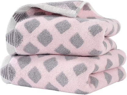 Hand Towel Set of 2 Super Soft Highly Absorbent Modern Gradient Square Pattern Design 100% Cotton Face Towels Quick Dry Hand Towels for Bathroom Decor 13 x 29 Inch(Pink & Grey)