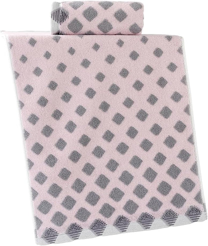 Hand Towel Set of 2 Super Soft Highly Absorbent Modern Gradient Square Pattern Design 100% Cotton Face Towels Quick Dry Hand Towels for Bathroom Decor 13 x 29 Inch(Pink & Grey)