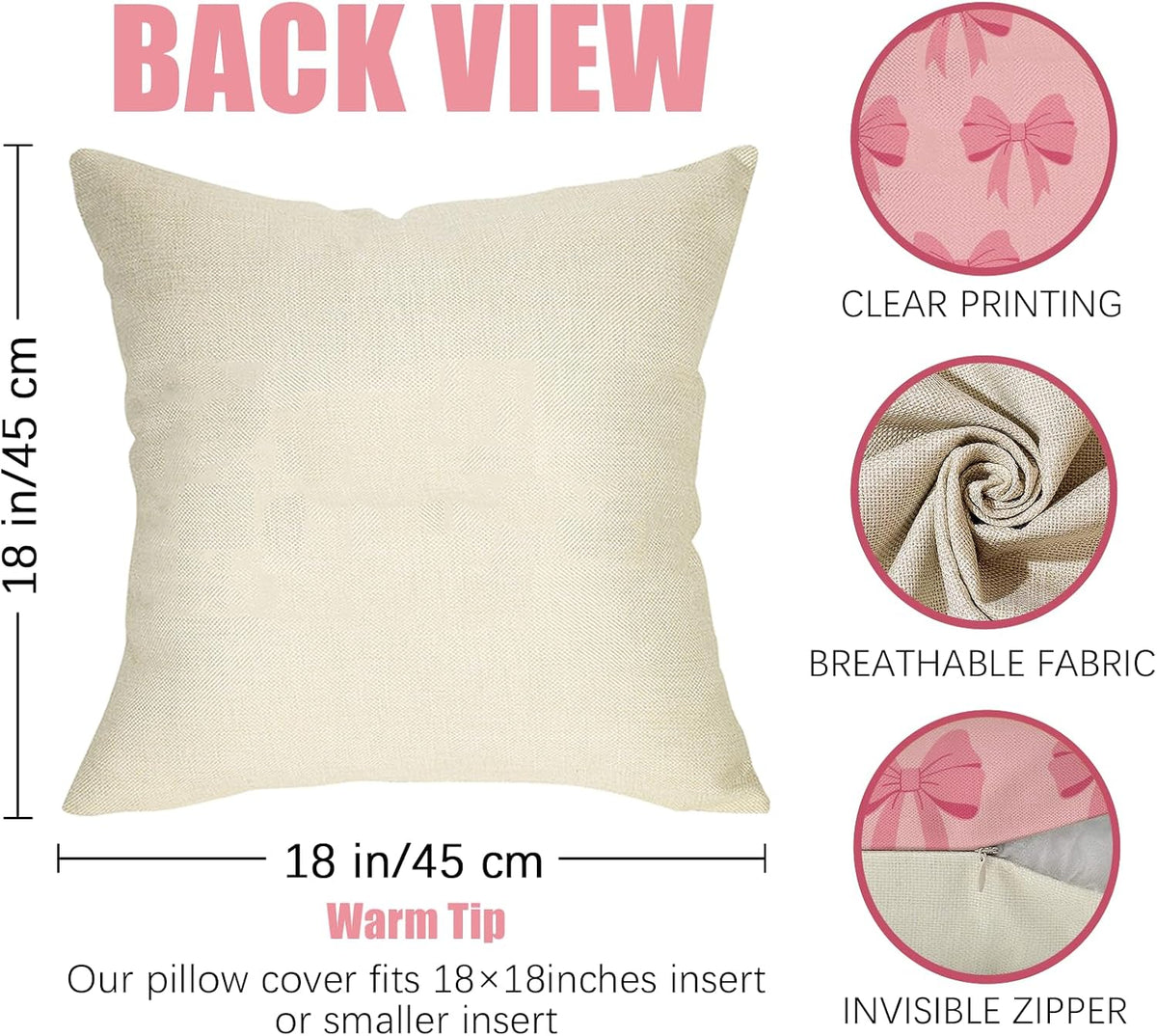 Pink Bow Decorative Throw Pillow Covers 18 x 18 Set of 2