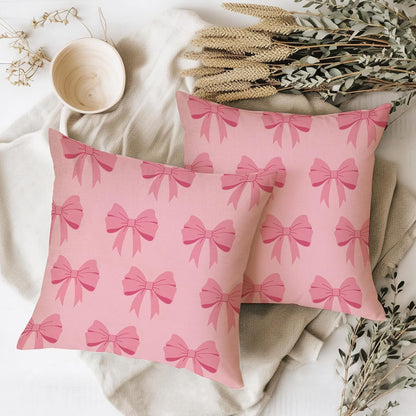 Pink Bow Decorative Throw Pillow Covers 18 x 18 Set of 2