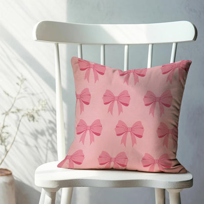 Pink Bow Decorative Throw Pillow Covers 18 x 18 Set of 2