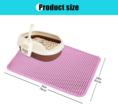 Cat Litter Mat 30"x24", Double Layer Waterproof Litterbox Mat, Pink