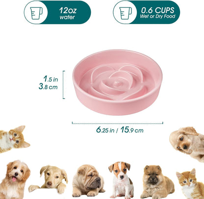 Ceramic Slow Feeder Dog Bowl, 0.6 Cup Puzzle Dish for Small Breeds
