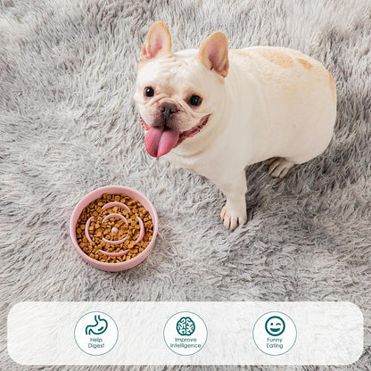 Ceramic Slow Feeder Dog Bowl, 0.6 Cup Puzzle Dish for Small Breeds