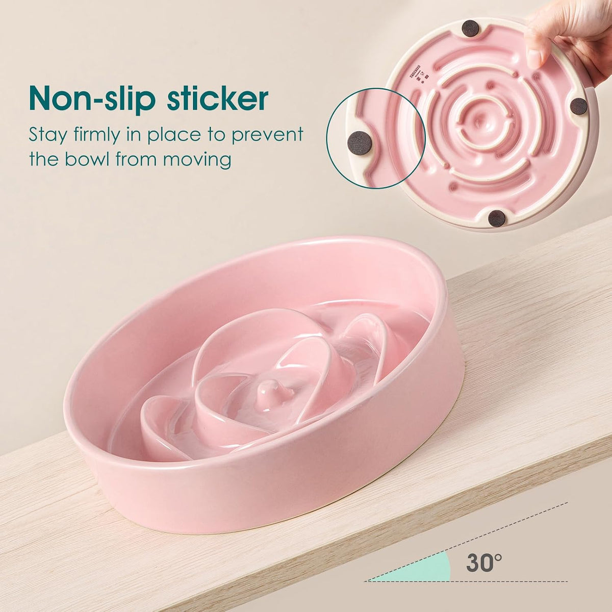 Ceramic Slow Feeder Dog Bowl, 0.6 Cup Puzzle Dish for Small Breeds