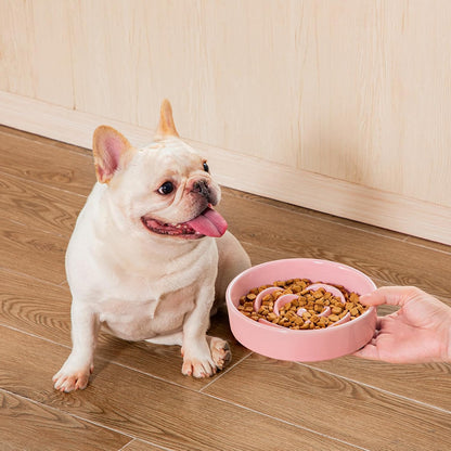 Ceramic Slow Feeder Dog Bowl, 0.6 Cup Puzzle Dish for Small Breeds