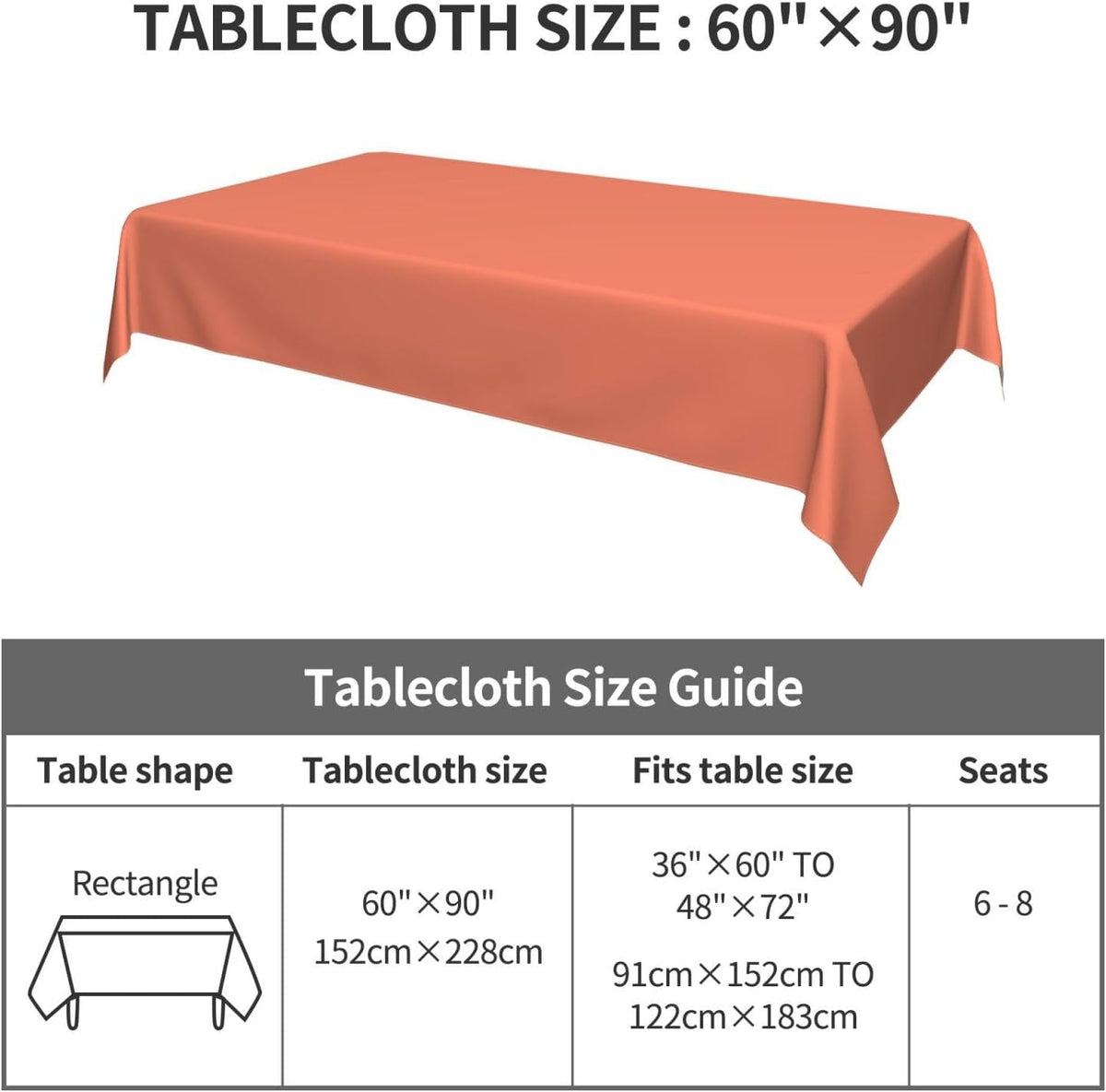 Elegant Plain Template Solid Color Peach Rectangle Table Cloth Soft Washable Oblong Tablecloth Covers for Kitchen & Table Linens 60" x 90"
