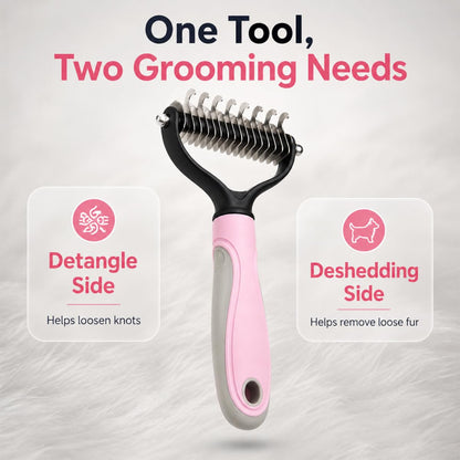 Pet Pro Grooming Tool, 2-In-1 Double-Sided Grooming Tool, Sided Deshedding Dematting Tool, Undercoat Rake for Dogs & Cats, Extra-Wide Dog Grooming Brush & Deshedder Comb for Long Hair(Blue + Pink)