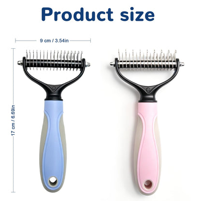 Pet Pro Grooming Tool, 2-In-1 Double-Sided Grooming Tool, Sided Deshedding Dematting Tool, Undercoat Rake for Dogs & Cats, Extra-Wide Dog Grooming Brush & Deshedder Comb for Long Hair(Blue + Pink)