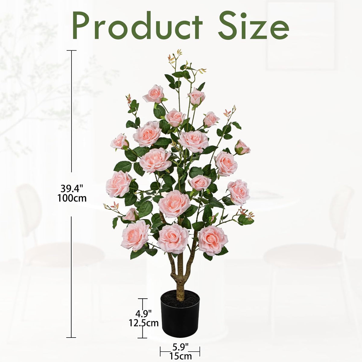 Artificial Camellia Tree 3FT Pink Faux Camille Rose Tree in Pot Fake Roses Camellia Plants & Flowers in Vase Fake Potted Flower Plant for Indoor Outdoor Home Front Door Porch Decorations