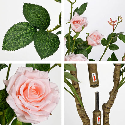 Artificial Camellia Tree 3FT Pink Faux Camille Rose Tree in Pot Fake Roses Camellia Plants & Flowers in Vase Fake Potted Flower Plant for Indoor Outdoor Home Front Door Porch Decorations