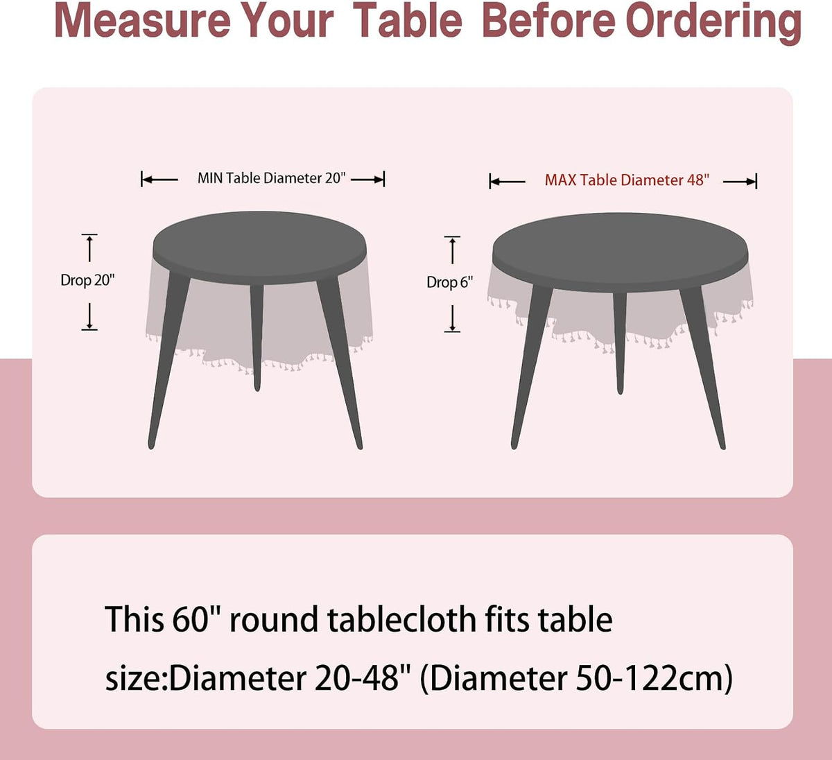 Pink Gingham Round Tablecloth 60 Inch, Checkered Circle Table Cloth Washable Wrinkle Free, Cotton Linen Buffalo Plaid Table Cover for Picnic Kitchen Dining Room