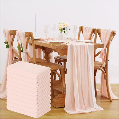 10FT Light Peach Table Runner 10 Packs Chiffon Wedding Valance Table Swags