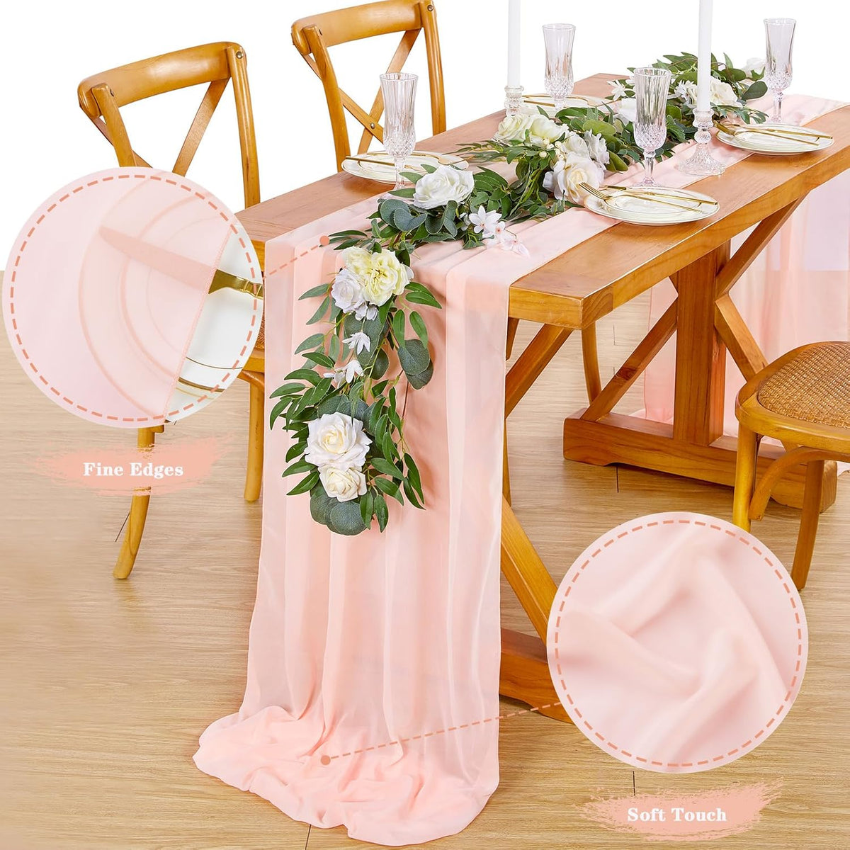 10FT Light Peach Table Runner 10 Packs Chiffon Wedding Valance Table Swags