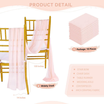10FT Light Peach Table Runner 10 Packs Chiffon Wedding Valance Table Swags