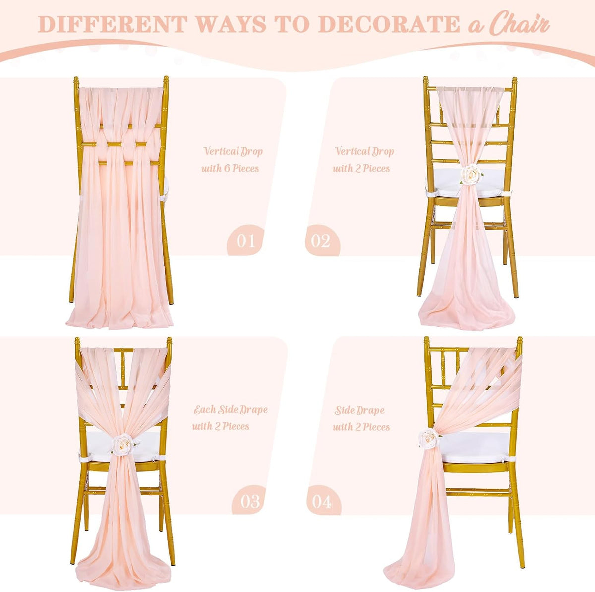 10FT Light Peach Table Runner 10 Packs Chiffon Wedding Valance Table Swags