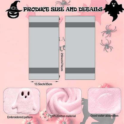 2 Pack Halloween Hand Towels 100% Cotton Jacquard Ghost Halloween Kitchen Towels White Bathroom Towels Set Seasonal Bathroom Decor (Pink Ghost, Halloween)