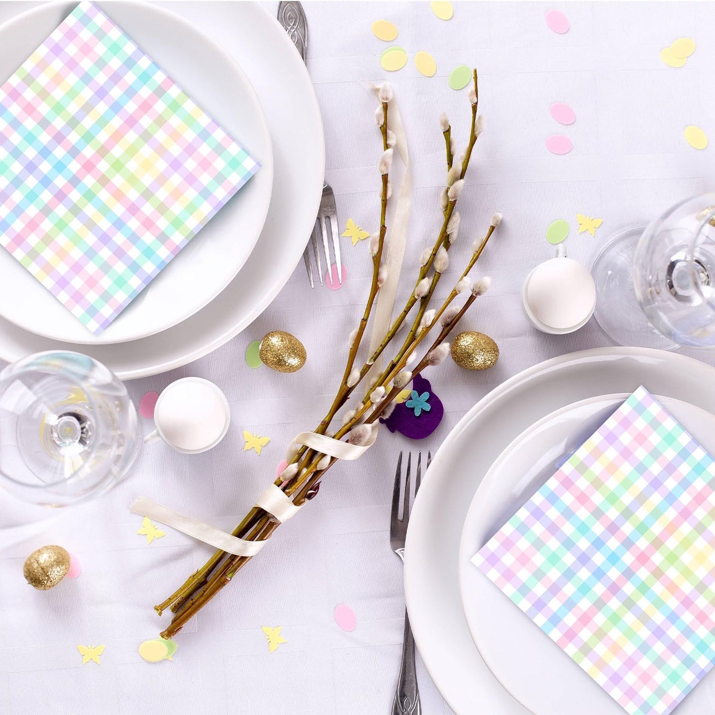 100 Pcs Pastel Paper Napkins—Disposable Plaid, Stripes, Polka Dots, Scallop Designs—Party Tableware for Summer, Birthday, Wedding, Cocktail(Pink,Fresh Style)