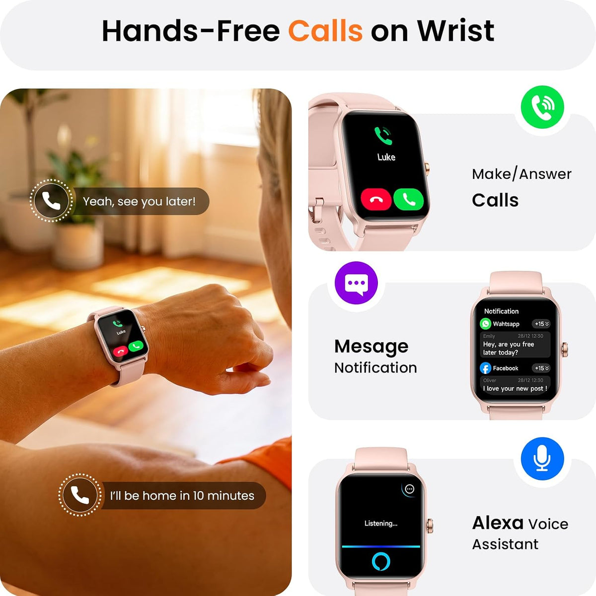 Smart Watch for Women Android & iPhone, Alexa Built-in [1.8" HD Screen] IP68 Waterproof Fitness Watch with Bluetooth Call (Answer/Make), Heart Rate/Sleep/SpO2 Monitor, 105 Sports Trackers