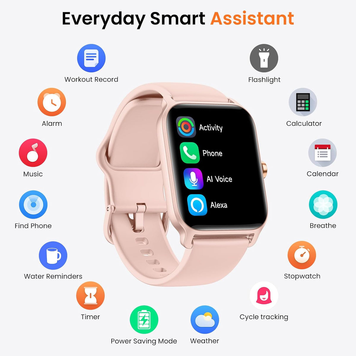 Smart Watch for Women Android & iPhone, Alexa Built-in [1.8" HD Screen] IP68 Waterproof Fitness Watch with Bluetooth Call (Answer/Make), Heart Rate/Sleep/SpO2 Monitor, 105 Sports Trackers