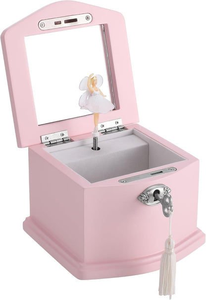 Pink Small Ballerina Musical Jewelry Box with Mirror and Lock for Girls，Pink Kid's Jewelry Storage Music Chest,Gift for Christmas,New Year,Birthday
