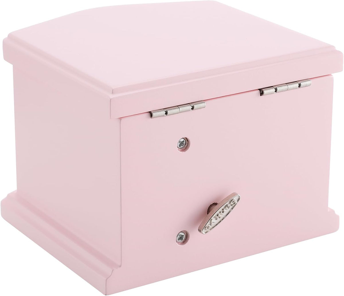Pink Small Ballerina Musical Jewelry Box with Mirror and Lock for Girls，Pink Kid's Jewelry Storage Music Chest,Gift for Christmas,New Year,Birthday