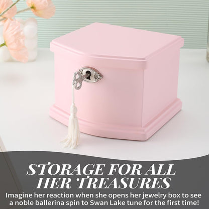Pink Small Ballerina Musical Jewelry Box with Mirror and Lock for Girls，Pink Kid's Jewelry Storage Music Chest,Gift for Christmas,New Year,Birthday