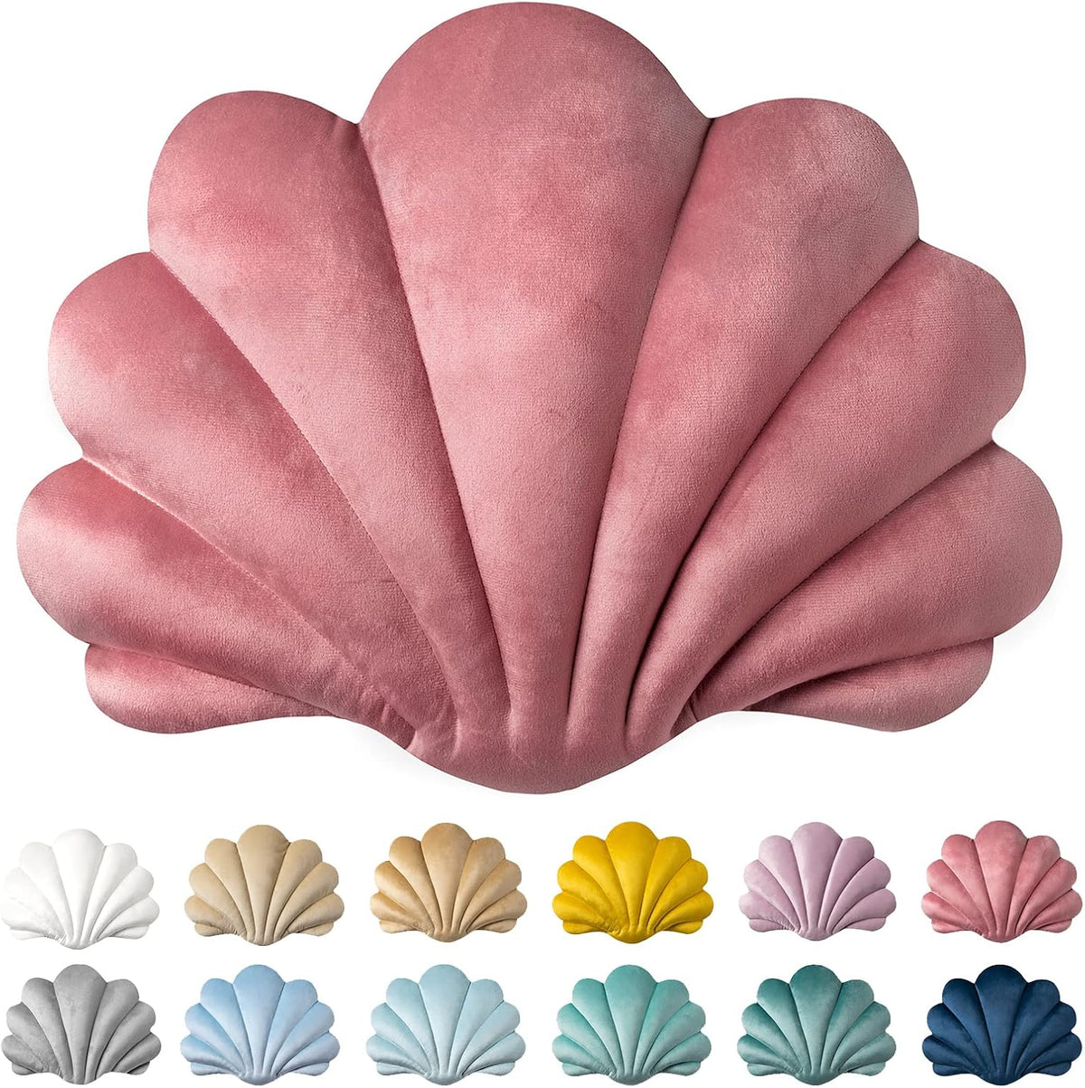 Ashler 3D Throw Pillows Shell Shaped Accent Throw Pillow, Soft Velvet Insert Included Cushion for Couch Bed Living Room, Pack of 1, Pink, 14 X 11 inches
