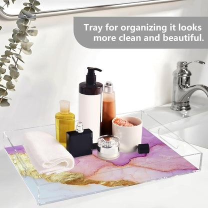 Acrylic Clear Trays Marble White Peach Trendy Clear Acrylic Tray with Handles 16 x 12 Acrylic Serving Tray Spill-Proof