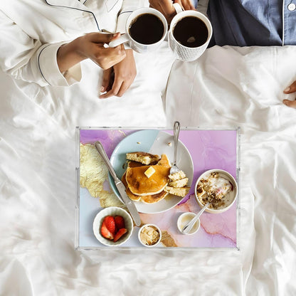 Acrylic Clear Trays Marble White Peach Trendy Clear Acrylic Tray with Handles 16 x 12 Acrylic Serving Tray Spill-Proof
